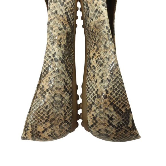 Libby Edelman Snakeskin Print Flats Women 8.5 M Golden Bronze Bow Toe Rhinestone - Picture 14 of 16